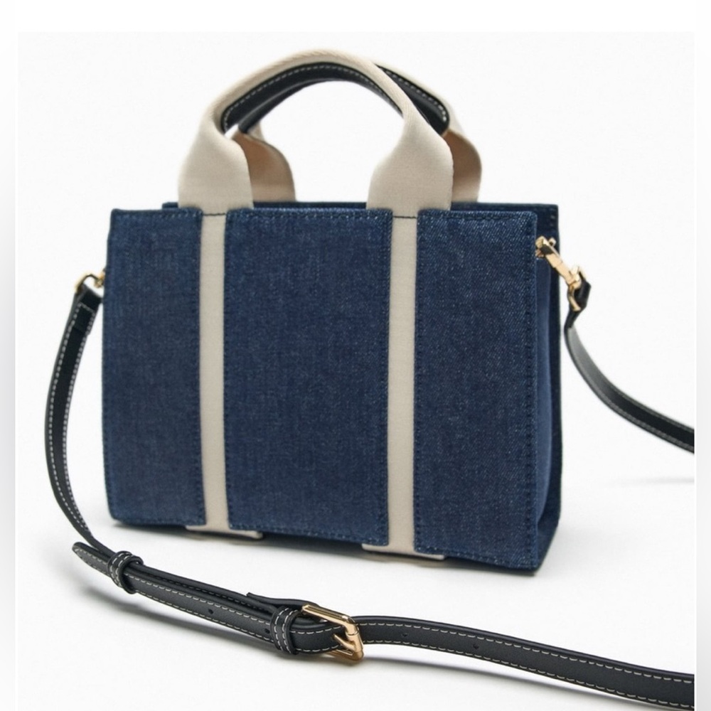 Zara Elegant Denim and Cream Tote